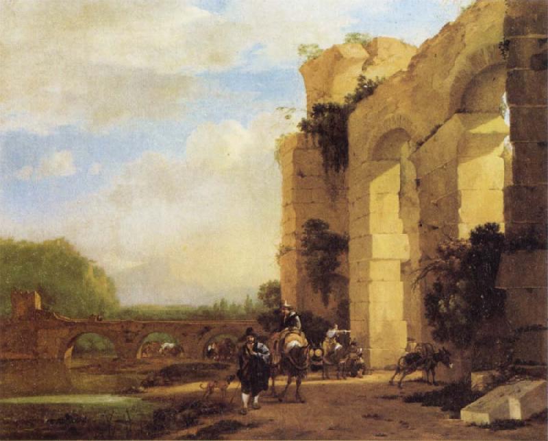 Jan Asselijn Italian Landscape with the Ruins of a Roman Bridge and Aqueduct Norge oil painting art